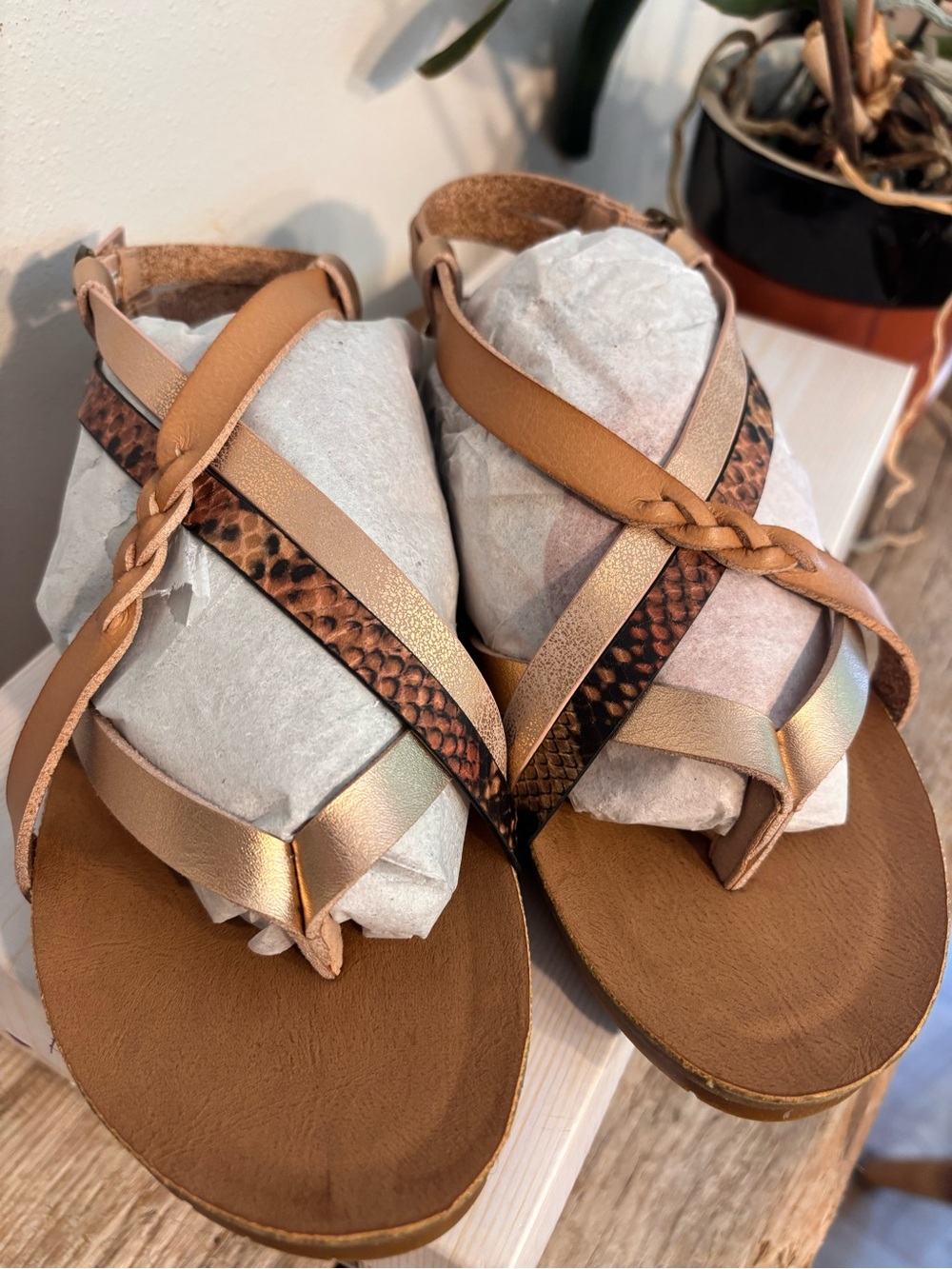Blowfish Gold Braided & Snakeskin-Accent Sandals